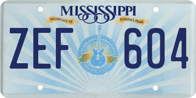 MS license plate ZEF604