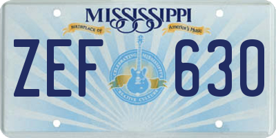 MS license plate ZEF630