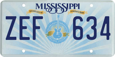 MS license plate ZEF634