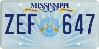 MS license plate ZEF647