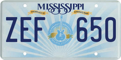 MS license plate ZEF650