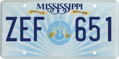 MS license plate ZEF651