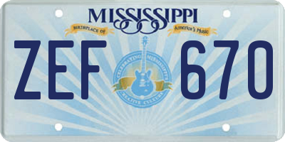 MS license plate ZEF670