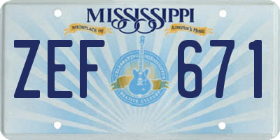 MS license plate ZEF671