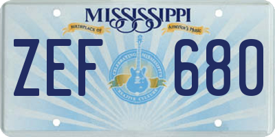 MS license plate ZEF680