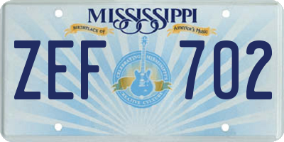 MS license plate ZEF702