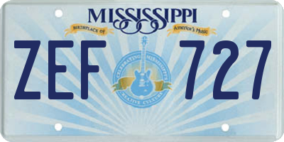 MS license plate ZEF727