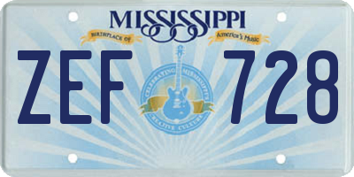 MS license plate ZEF728