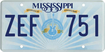 MS license plate ZEF751