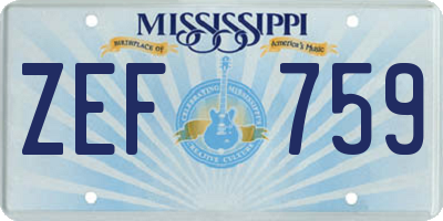 MS license plate ZEF759
