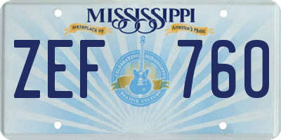 MS license plate ZEF760