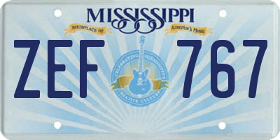 MS license plate ZEF767
