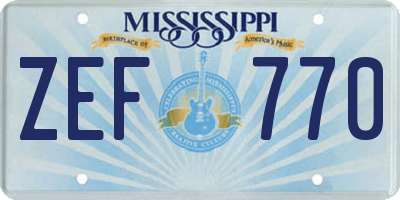 MS license plate ZEF770