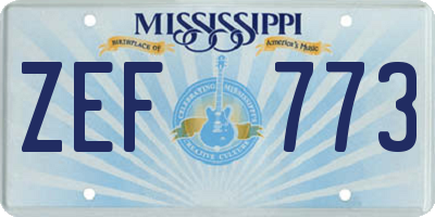 MS license plate ZEF773