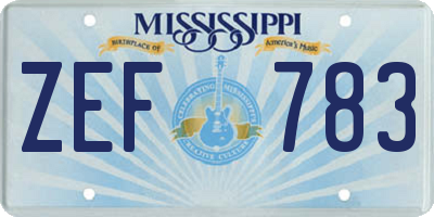 MS license plate ZEF783
