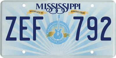 MS license plate ZEF792