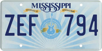 MS license plate ZEF794