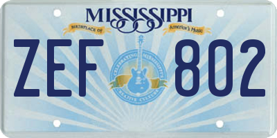MS license plate ZEF802