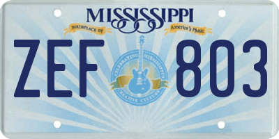 MS license plate ZEF803
