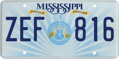 MS license plate ZEF816