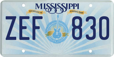 MS license plate ZEF830