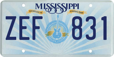 MS license plate ZEF831