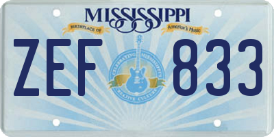 MS license plate ZEF833