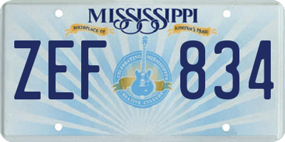 MS license plate ZEF834