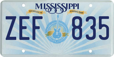 MS license plate ZEF835