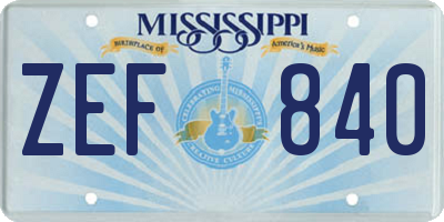 MS license plate ZEF840