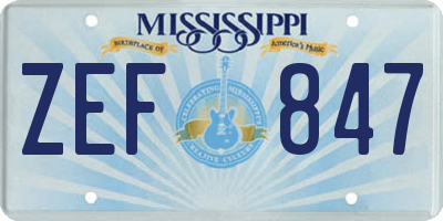 MS license plate ZEF847