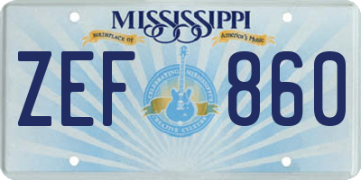 MS license plate ZEF860