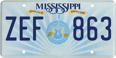 MS license plate ZEF863