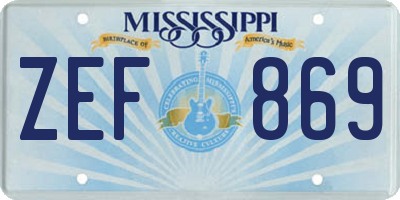 MS license plate ZEF869