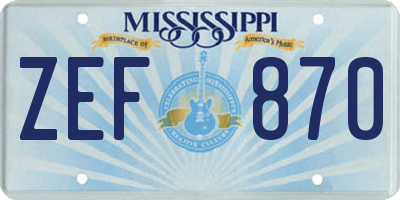 MS license plate ZEF870