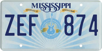 MS license plate ZEF874