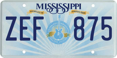 MS license plate ZEF875
