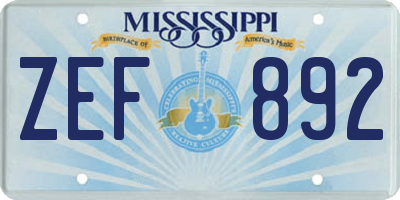 MS license plate ZEF892