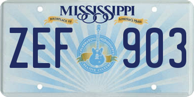 MS license plate ZEF903