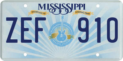 MS license plate ZEF910