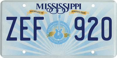 MS license plate ZEF920