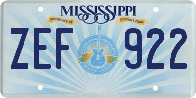 MS license plate ZEF922