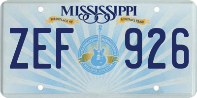 MS license plate ZEF926