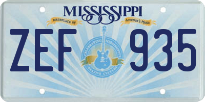 MS license plate ZEF935