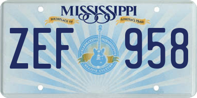 MS license plate ZEF958