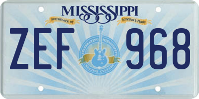 MS license plate ZEF968