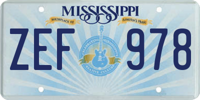 MS license plate ZEF978