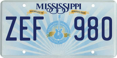 MS license plate ZEF980