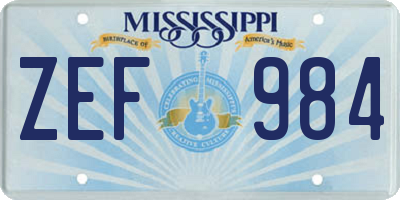 MS license plate ZEF984