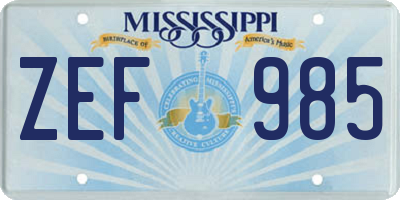 MS license plate ZEF985